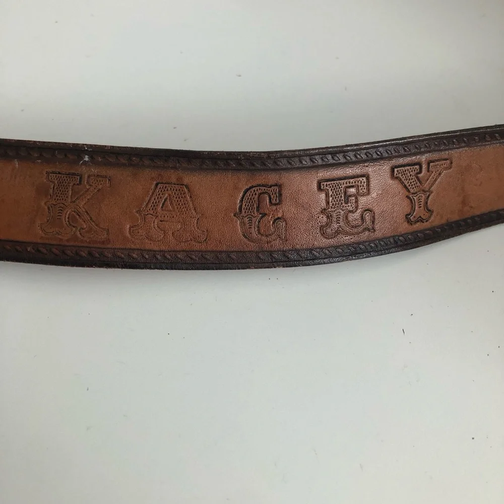 Brown Tooled Leather Belt with Camouflage Deer Buckle